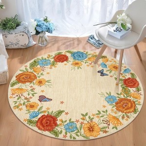 Vintage Floral Scalloped Area Rug Machine Washable Rug Stain Resistant Easy Cleaning Carpet Non Slip Soft Low Pile Folding Floor Cover For Home - 1 of 4