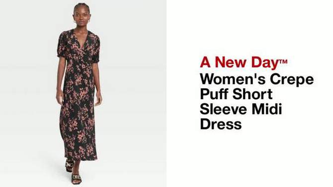  Women's Crepe Puff Short Sleeve Midi Dress - A New Day™, 5 of 12, play video