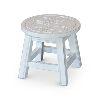 FURNIinspire Ottomans And Benches Carved Wooden Step Stool Fun Designs Premium Rubberwood Versatile Use, Butterflies Style, White, 11"*11"*10"