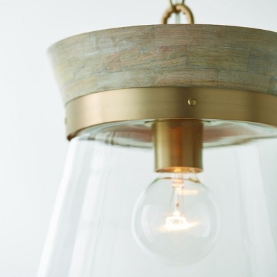 Finn 1-Light White Wash and Matte Brass Pendant with Clear Glass Shade