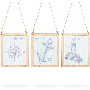 Okuna Outpost 3 Pack Nautical Wooden Wall Art for Home Decor (5.5 x 4.7 In) - 1 of 4