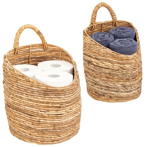 mDesign Seagrass Woven Cube Bin Basket Organizer, Handles, 6 Pack -  Natural/Tan