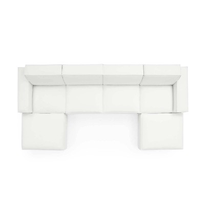 White Velvet 6-Piece Sectional Sofa with Ottoman
