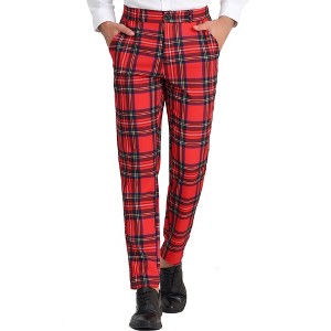 Lars Amadeus Men's Plaid Flat Front Business Dress Suit Pants - 1 of 4