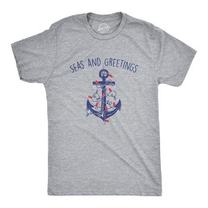 Mens Seas And Greetings T Shirt Funny Xmas Lights Sailing Anchor Joke Tee For Guys - Crazy Dog Men's T Shirt - 1 of 4