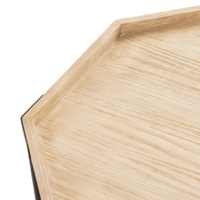 Natural Octagon Wood and Metal Coffee Table, 28x26x18