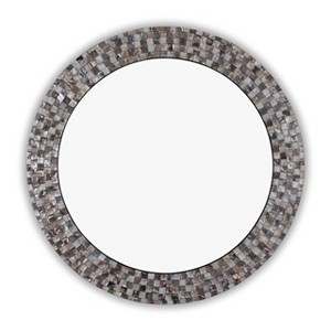 Chloe Lighting Reflection Vertical Hanging Seashell Finish Round Framed Wall Mirror 30`` Height - 1 of 4