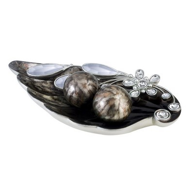 HomeRoots Black Gold and Dark Brown Polyresin Decorative Bowl With Orbs