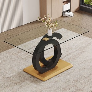 NicBex Dining Table 63" Modern Rectangular Glass Tabletop with MDF OC Shaped Bracket for Dining Room - 1 of 4