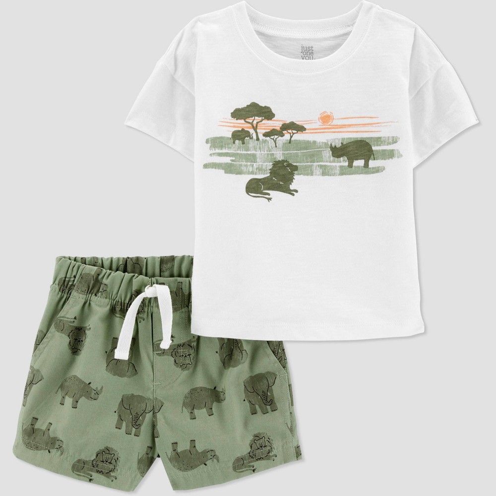 Baby Boys' Safari Top & Bottom Set - Just One You made by carter's Olive 9M, Green