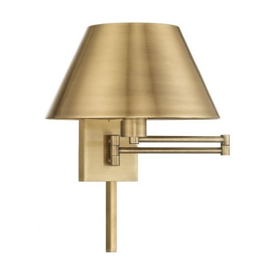 Antique Brass Swing Arm Wall Lamp with Satin Shade