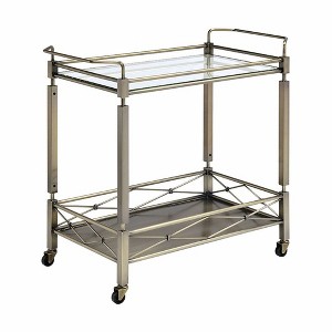 Acme Furniture Matiesen Bar Serving Cart Clear Glass Antique Gold Finish - 1 of 4