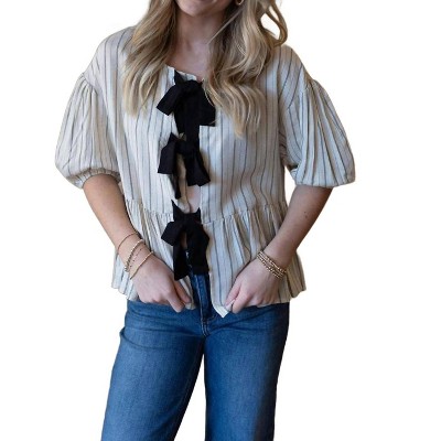 Women's Stripe Bow Tie Top - MIOU MUSE