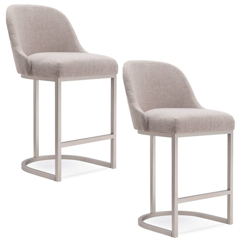 Set of 2 Barrelback Counter Height Barstool with Metal Base Pewter/Oatmeal Linen - Leick Home, 1 of 9