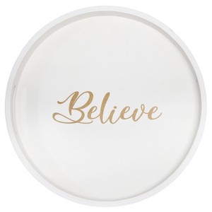 HomeRoots 14" White And Gold Believe Round Serving Tray With Handles - 1 of 4
