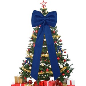 25 PCS Red Satin Christmas Tree Topper Bow & Ribbon Bows Set, Wired Edge, Long Tail, for Christmas Tree, Garland, Wreath, Indoor Outdoor Décor - 1 of 4