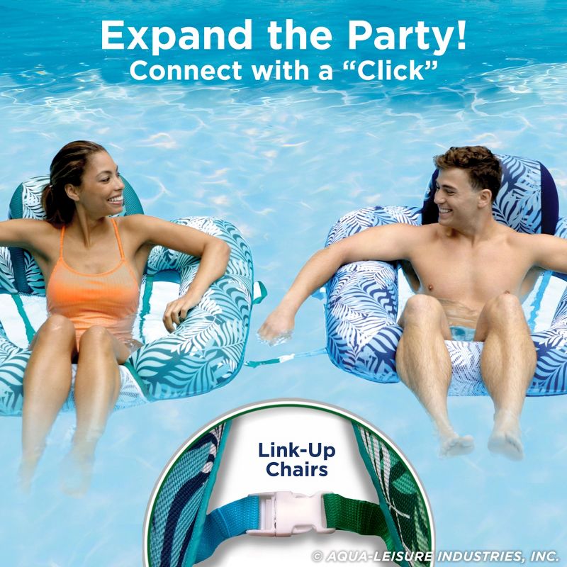 Aqua Zero Gravity Inflatable Outdoor Indoor Swimming Pool Chair Hammock Lounge Float, Teal Fern Leaf Green, 4 of 7