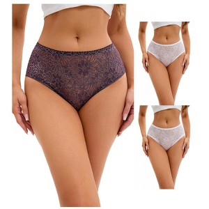 INSPIRE CHIC 3 Packs Women's Lace Mid-Waisted Briefs Breathable Underwear Available in Plus Size Panties - 1 of 4