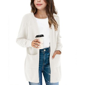 Clearlove Girls' Solid Color Knit Cardigan Long Sleeve Open Front Sweater with Pocket Cute Loose Fit Outerwear for Kids - 1 of 4