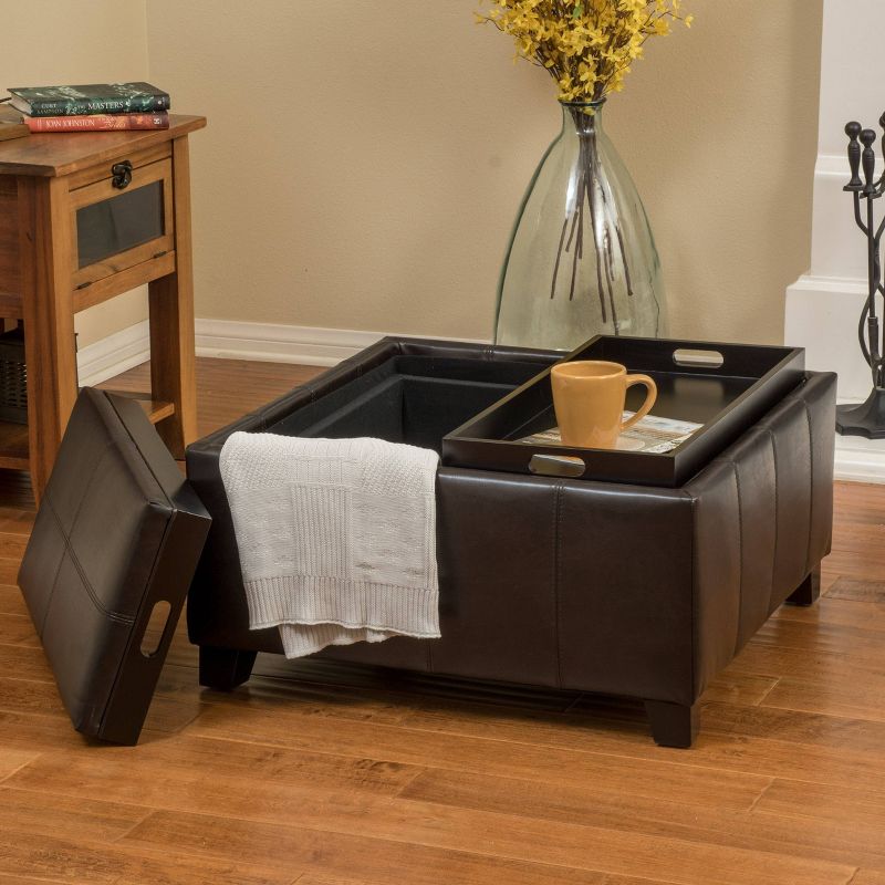 Mansfield Faux Leather Tray Top Storage Ottoman - Christopher Knight Home, 3 of 6