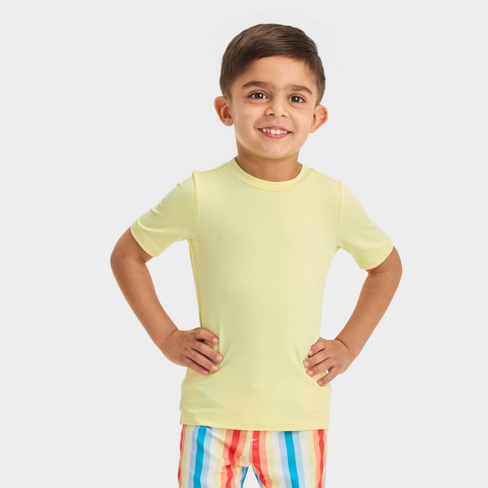 Photos - Swimwear Toddler Short Sleeve Rash Guard Top - Cat & Jack™ Yellow 3T