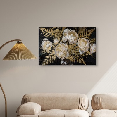 Gold and White Floral Abstract Canvas Art, 24" x 36"
