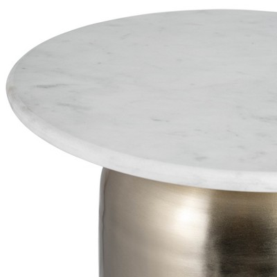 Gold and White Marble Top Round Metal Side Table
