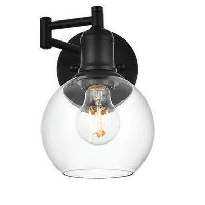 Elegant Lighting Davian 1 light Black and Clear swing arm wall sconce