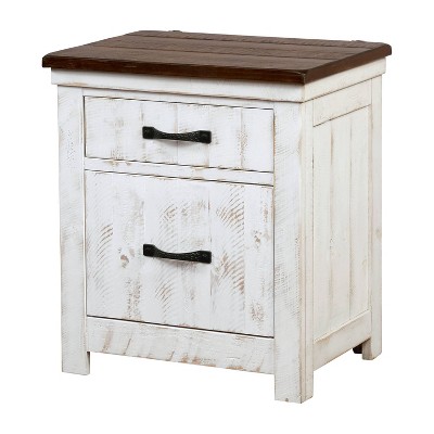 Willow Rustic 3 Drawer Nightstand with USB Plug Distressed White/Walnut - HOMES: Inside + Out