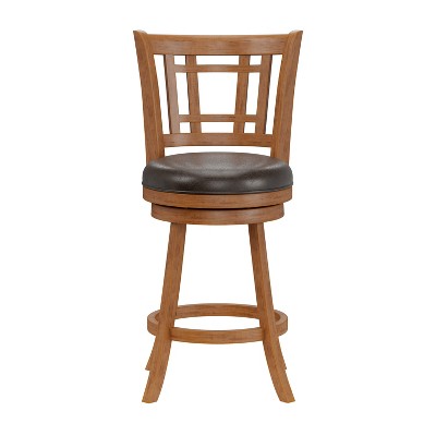 Fairfox Oak Swivel Counter Stool with Brown Faux Leather Seat