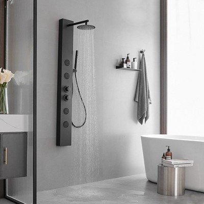 Matte Black Multi-Function Shower Panel with Adjustable Head