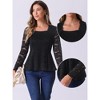 Allegra K Women's Lace Square Neck Long Sleeve Stertch Elegant Casual Peplum Blouse - 2 of 4