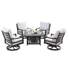 5pc Outdoor Dining Set with 42" Aluminum Square Damask Design Fire Table & Deep Seating Swivel Rocking Chairs - Oakland Living - 2 of 4