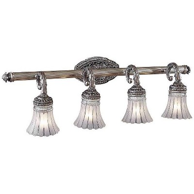 Minka Lavery Vintage Wall Light Brushed Nickel Hardwired 33 1/4" 4-Light Fixture Etched Clear Glass Shade for Bathroom Vanity
