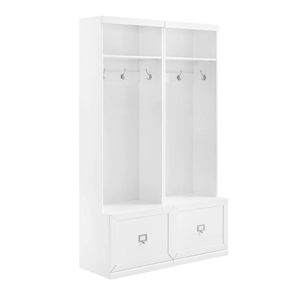 2pc Harper Entryway Hall Trees White - Crosley: Organizer with Bench, 8 Coat Hooks, Label Drawers