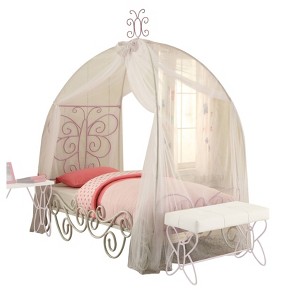 85" Twin Bed White Light Purple - Acme Furniture: Butterfly Headboard, Canopy Curtains, Chrome Frame - 1 of 4