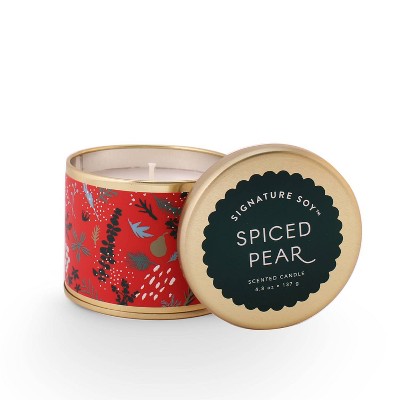 4.8oz Small Round Tin Jar Candle Spiced Pear - Signature Soy