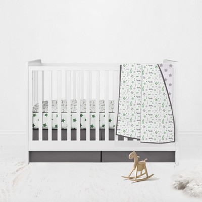 Bacati - Boys Soccer Muslin Green Gray 3 pc Crib Bedding Set