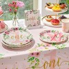 Blue Panda 145-Piece Baby Girl's 1st Birthday Party Decorations, Floral Little Miss Onederful Dinnerware with Tablecloth, Serves 24 - 2 of 4