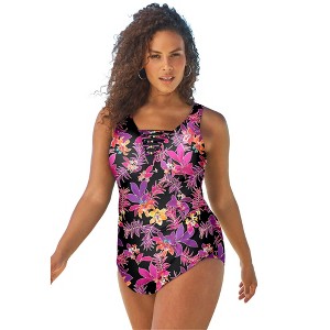 Swim 365 Women's Plus Size Sarong-Front Swimsuit - 1 of 4