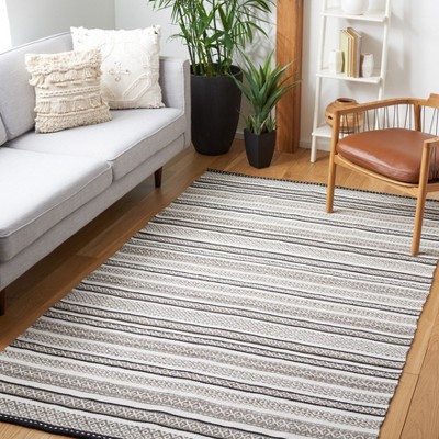 Handmade Black and Ivory Wool Stripe 4' x 6' Area Rug