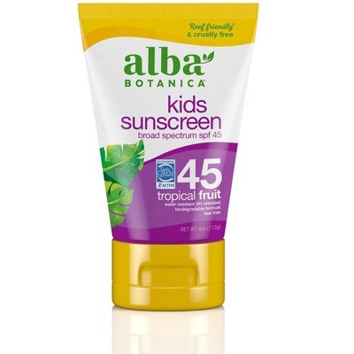 Sunscreen-SPF45 + Kids by Alba Botanica  -  4 oz Lotion