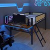 DOMETOUR Single metal loft bed with desk, LED lights, storage shelves, hanging compartments, safety guard, ladder, no box spring required - 3 of 4
