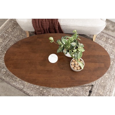Walnut Brown Mid-Century Modern Oval Coffee Table with Storage
