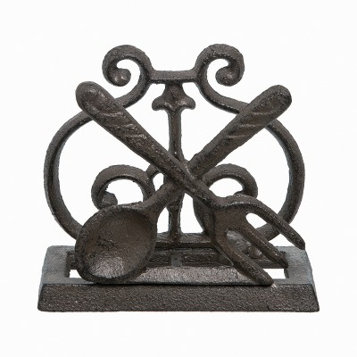 Transpac Metal 4.92 in. Brown Spring Fork and Spoon Napkin Holder