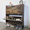 GlasFlength Shoe Racks 2 Flip Shoe Cabinet Shoe Organizer Long Shoe Rack FreeStanding Shoe Rack for Entryway, Brown, 31.5"*9.45"*40.16" - 2 of 4