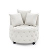 Velvet Upholstered Swivel Chair for Living Room, with Button Tufted Design and Movable Wheels, Including 3 Pillows, Black - 4 of 4