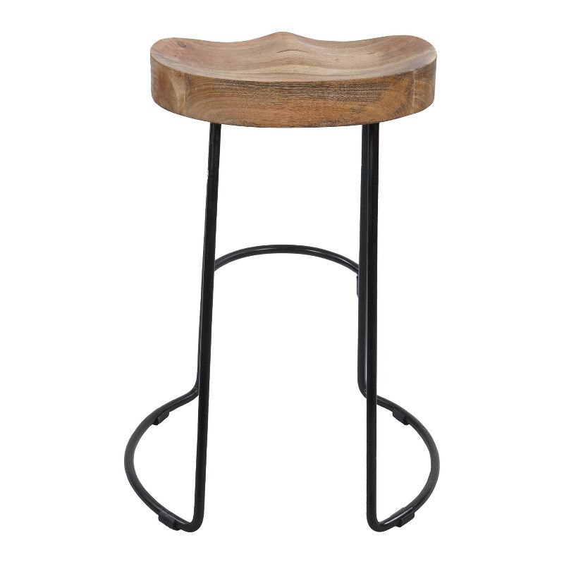 Wooden Saddle Seat Barstool Brown and Black - The Urban Port, 3 of 27