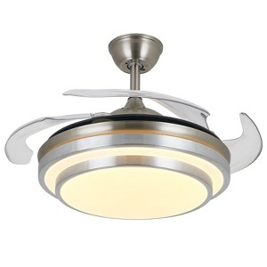 YIYIBYUS Flush Mount Ceiling Fan with Lights Remote Control, 36 inch Silver Ceiling Fans with Reversible Quiet, 6 Speeds - 1 of 4