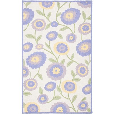 Ivory and Lavender Floral Hand-Tufted Wool Kids Rug 5' x 8'